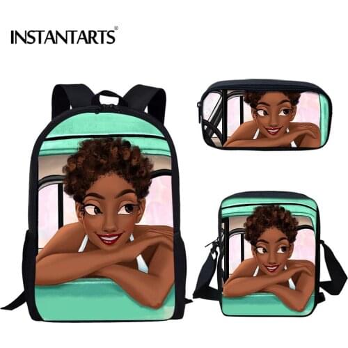 INSTANTARTS Teenager Girls Backpack 3D Printing Leisure Wind Black Girl School Bag Novelty Funny Primary Student Bag Shool Pleck