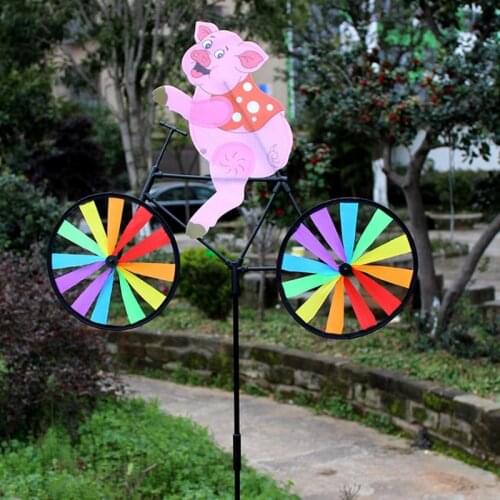 Cute 3D Animal pig on Bike Windmill Whirligig Garden Lawn Yard Decor Wind Spinner