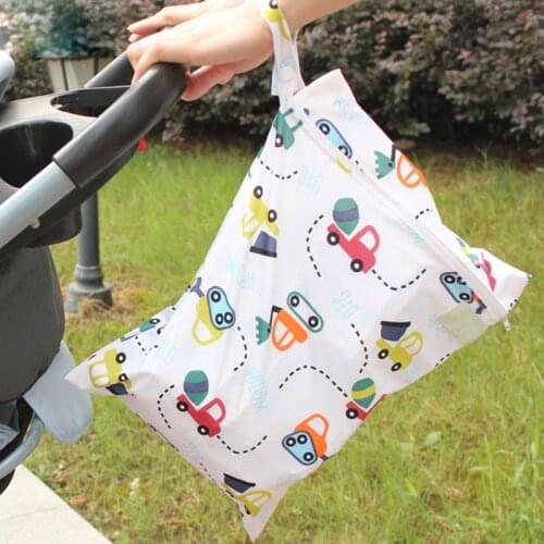 Baby Diaper Bag 30x40cm Waterproof Reusable Zipper Printing Pouch Hanging Stroller AN88