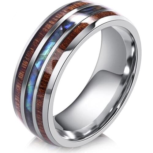 Trends 8mm Men Rings Stainless Steel Wood Grain Fashion Women Rings Male Jewelry Accessories Gifts