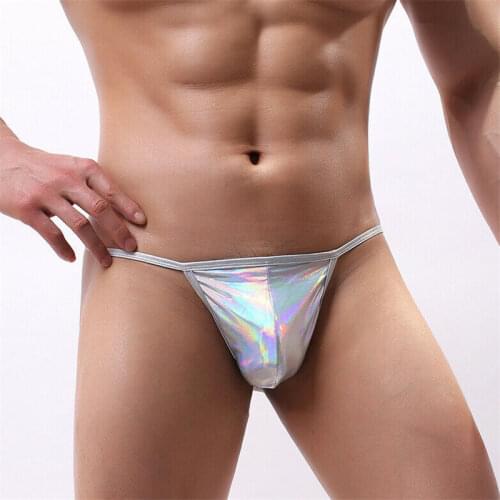 Mens panties sexy underwear men underpants gay micro Thongs tanga Candy colors Patent leather bright String Lace Small triangle