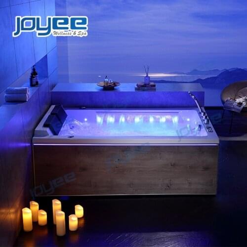 JOYEE Two People Double Couple Large Waterfall Japanese Wood Jakuzi Bathtub Massage Whirlpool Hydro Spa with Air Jets for Hotel