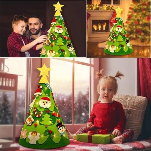 Felt Christmas Tree DIY Decor Set Decorative Santa Claus Snowman Socks Xmas Tree Ornaments New Year Gift For Children Kids