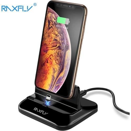 RAXFLY Magnetic Charger Holder Phone Charging Stand Dock For iPhone X XS Max Magnet Type C Micro USB Desktop Charge For Android