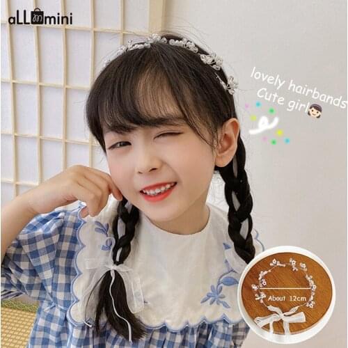 Girls Flower Crown Floral Headband Ribbon Pearl Wreath Girls Garlands Hairband Festival Headdress Child Party Wedding