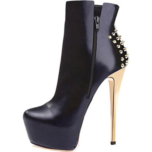 Onlymaker Ankle Rivet Boots Men Women 16cm High Thin Heel 4cm Platform Fashion Heels Metal Plates Buckle Boots Size US15