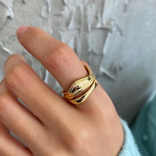 SHANICE 925 Sterling Silver Geometric Irregular Open Bangle Adjustable Rings Women Fashion Fine Jewelry For Women Party Jewelry