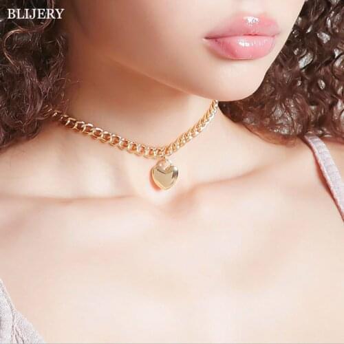 BLIJERY Charm Heart Pendant Fashion Link Chain Choker Necklace For Women Statement Necklace Punk Collares Jewelry Collier Femme