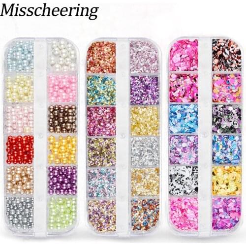 1 Set 3D Glitter Sequins Nail Art Decorations Colorful Mini Paillette Pearl Mixed Design Flakes DIY Nail Manicure Accessories