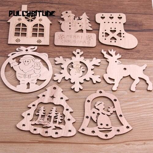10Pcs 50-100mm 15 Style Christmas Wooden Ornament Charms Drop Pendant For Home Decoration Wood Slices DIY Carft Arts