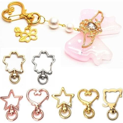10Pcs Gold/ Silver Keyring Metal Lobster Clasps Keychain Jewelry Hooks DIY Accessories Cherry Flowers
