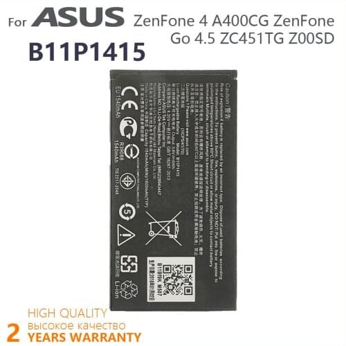 100% Original 1600mAh B11P1415 For ASUS ZenFone 4 A400CG ZenFone Go 4.5 ZC451TG Z00SD High quality Batteries+Tracking Number