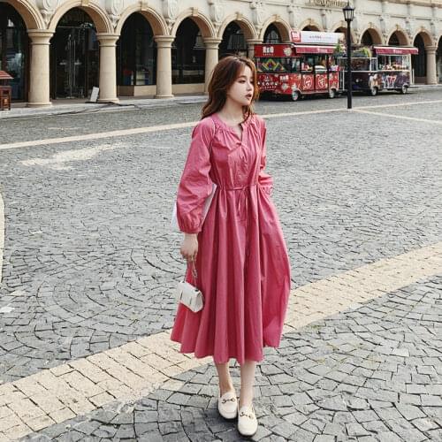 145 2020 autumn Quarter Sleeve Dress long cotton