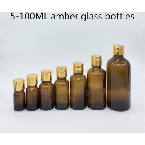 5ml 10ml 15ml 20ml 30ML 50ml 100ml amber Glass Bottle Vials Essential Oil Bottle with gold screw cap Perfume bottles