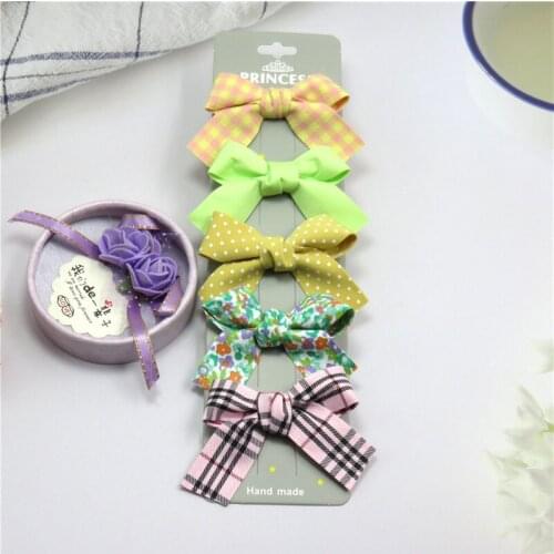 5PCS/Card Lovely Dots Stripe Girls Clips Bows Child Tie Knot Creativity Handmade Hairpins Fashion Hair Accessories For Kids