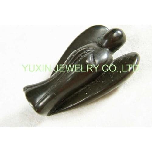 5pcs Fashion Natural Black Color Obsidian Angel Charms Statue Carved Angel Figurine Beads With Wing Pendant bead Pendants