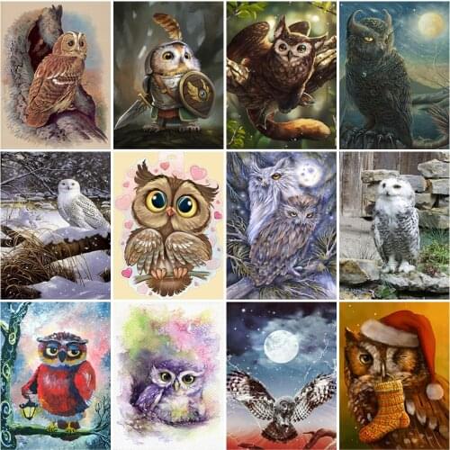 DIY 5D Diamond Painting Cute Pet Owl Diamond Embroidery Animal Cross Stitch Scenery Full Round Drill Manual Art Gift Home Decor