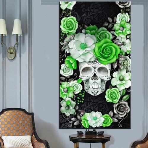 Diamond Embroidery Skull with green rose Flower Picture Of Diamond Painting Full drill Mosaic Cross Stitch Wall Art YG2504