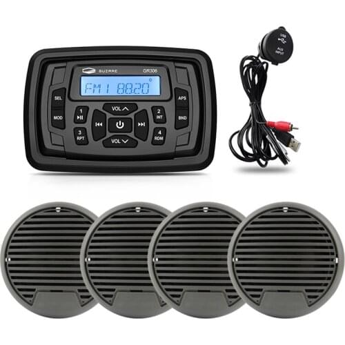 Waterproof Marine Radio Audio Stereo Bluetooth Receiver FM AM Car MP3 Player+2 Pairs 3 inch Marine Speakers+USB Boat Audio Cable
