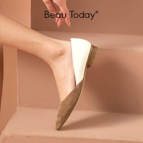 BeauToday Ballet Flats Women Kid Suede Cow Leather Patchwork Pointed Toe Ladies Shallow Shoes Elegant Slip On Handmade 18064