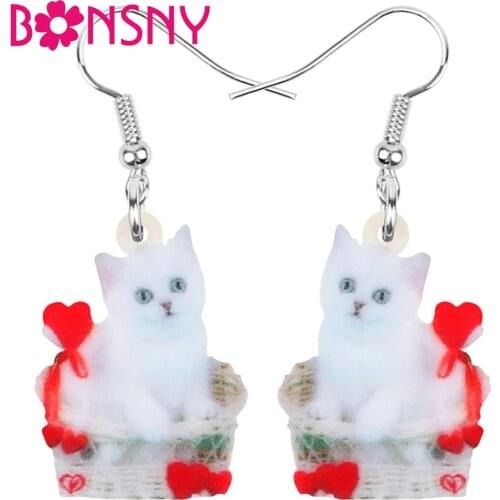 Bonsny Acrylic Valentines Day Burmilla Cat Basket Earrings Animal Drop Dangle Jewelry For Women Girls Teen Charm Gift Accessory