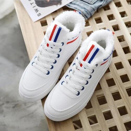 Fashion White Shoes Women Winter Plush Warm Snow Boots Female Platform Casual Sneakers Ladies Lace Up Ankle Boots Warm Shoes