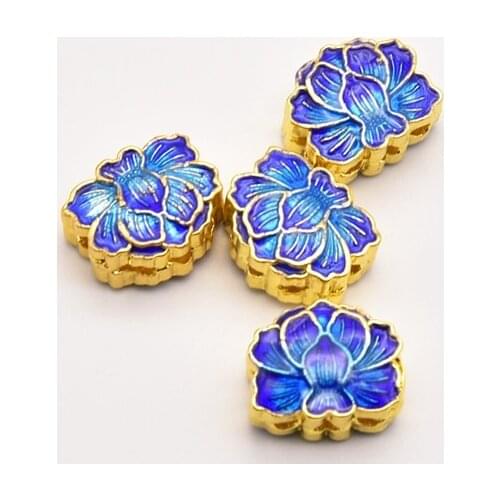 2 Pcs/Lot 14mm*11mm*7mm Cloisonne Style Lotus Shape Three-Hole Loose Beads Diy Crafts Making For Necklace Earrings JA0290