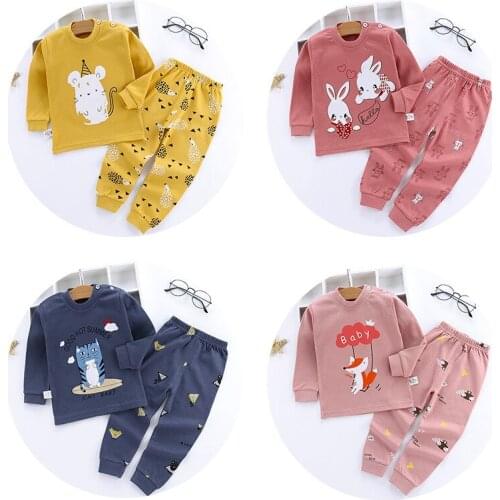 Childrens Pajamas 2021 Autumn Girls Boys Sleepwear Nightwear Baby Infant Clothes Animal Cartoon Pajama Sets Cotton Kids Pyjamas