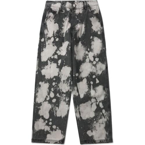 2020SS Hip Hop Graffiti Spray Paint Denim Jeans Streetwear Harajuku Black Straight Pant Man Oversized Loose Joggers Men Trousers