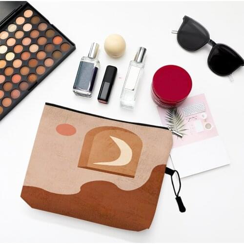 INS Fashion Brief Line Drawing Print Women Cosmetic Bags Sun Moon Pattern Portable Travel Storage Pouch Makeup Bag Toiletry Bag