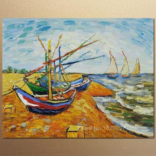 High quality Vincent Van Gogh paintings for sale Boats at St Maries Canvas art hand-painted