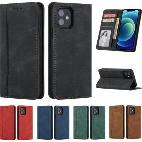 Leather Flip Case for iPhone 11 Pro Max 12 Mini X XS XR 6S 7 8 Plus Retro Magnetic Coque Card Holder Stand Cover Shockproof Etui