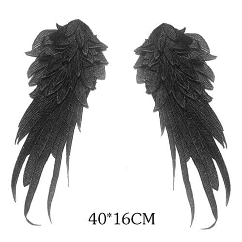 1Pair Black White Embroidered Angel Wings Lace Fabric Shoulder Venise Lace Sewing Applique DIY Halloween Costume DecorationRS794