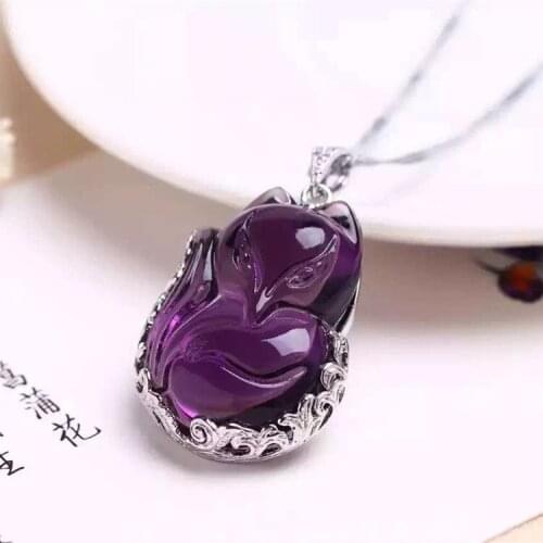 925 silver inlaid amethyst fox pendant beautiful fashion girlfriends pendant pendant clavicle chain