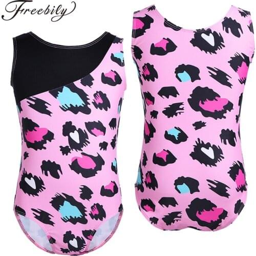 Kids Sleeveless Leopard Print Professional Ballet Dance Leotard Girls Swimsuit Gymnastics Leotard Ballerina Practice Bodysuit