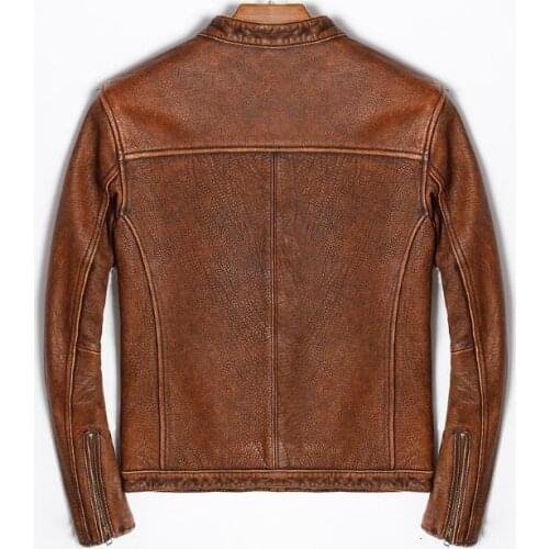 Vintage Brown Men Classic Casual Genuine Jacket Plus Size 5XL Slim Fit Real Cowhide Autumn Russian Leather Male Coat