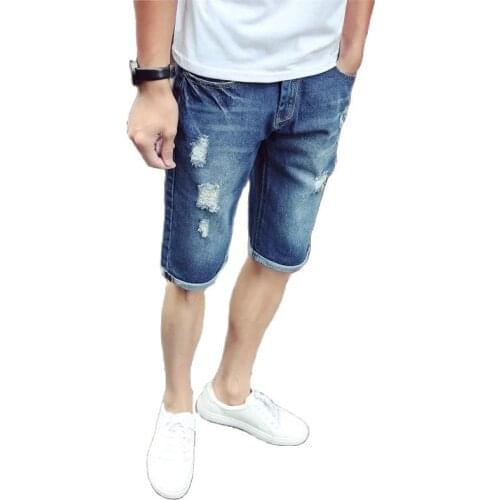 Mens Jean Shorts New Fashion Casual Slim Cat-claw Jeans Teen Ripped Shorts Hipster Cropped Medium Pant Elastic Denim Shorts