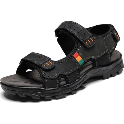 CEOXEAGLE Brand Open Toe Genuine Leather Mens Sandals Pig Skin Comfortable Summer Outdoor Shoes Roman Beach Sandals Size 38-44