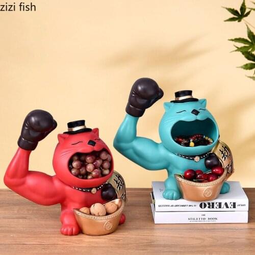Muscle Arm Lucky Cat Trays Decorative Fruits Basket Storage Ornaments Cosmetic Containers Jewelry Dish Living Room Decoration