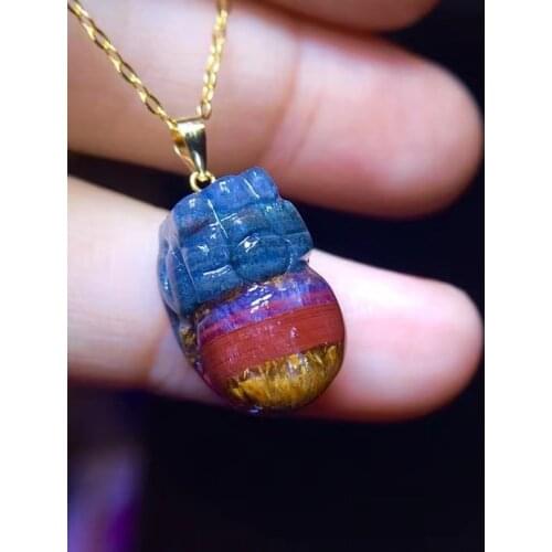 Natural Cacoxenite Auralite 23 Purple Red Pi Xiu carved Pendant 18.2/12.4mm Gold Rutilated Bead Women Men Rare AAAAAA