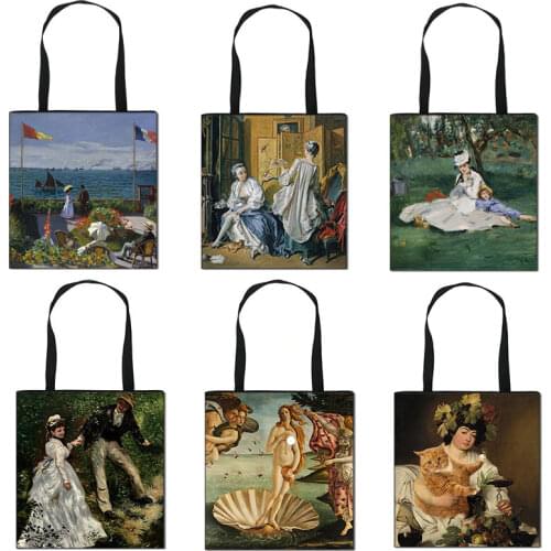 New Women Canvas Bag Van Gogh Oil Painting Handbag Retro Art Shoulder Bag Girl Shopping Bag Reusable Eco Bag Grocery Storage Bag