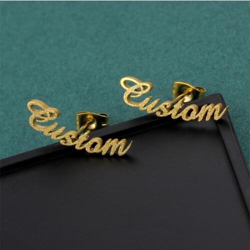 2021 New Personalized Charms Custom Stainless Steel Frosted Name Earrings for Women Customized Nameplate Letters Earrings Stud