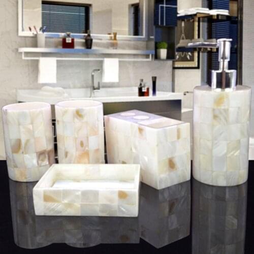 Luxury Shell Bathroom Set-Wedding Gift-Bathroom Five-piece Set with Shell Tray-Toothbrush Holder-Home Decoration
