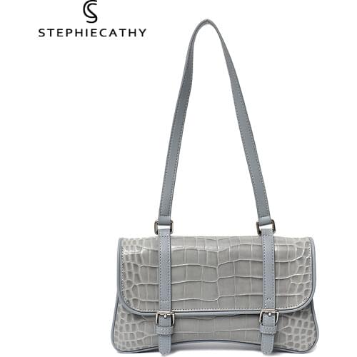 SC Luxury Croc Pattern Women Cowhide Baguette Bag Chic Chain Flap Shoulder Pouch Ladies Elegan Genuine Leather Crossbody Handbag