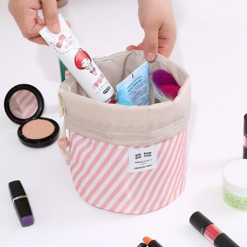 Womens Round Waterproof Makeup Bag Travel Cosmetic Oxford Bag Drawstring Elegant Wash Bags Makeup Organizer Storage Bag