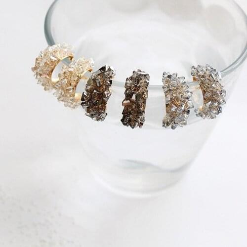 2019 Korean Crystal Small Round Circle C Shape Stud Earrings for Women Statement Rhinestone Femme Bijoux Earring Party Jewelry