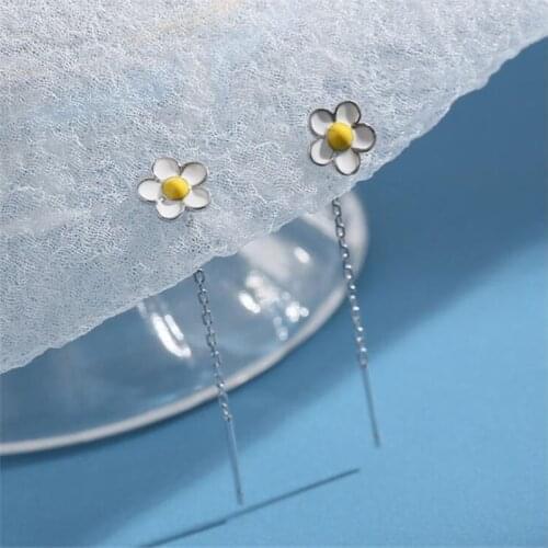 Season Gate 925 Sterling Silver Sweet Lovely Flowers Sunflower Daisy with Tassel Fashion Earrings for Women Jewelry Gift SE054