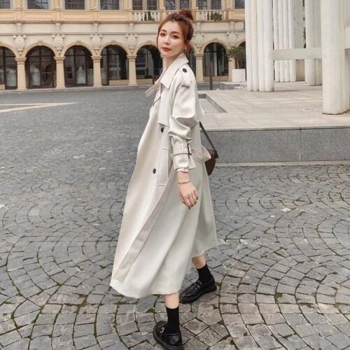 Spring Autumn Lady Duster Coat Female Outerwear Quality Brand New Fashion Women Trench Coat Beige Long Double-Breasted with Belt