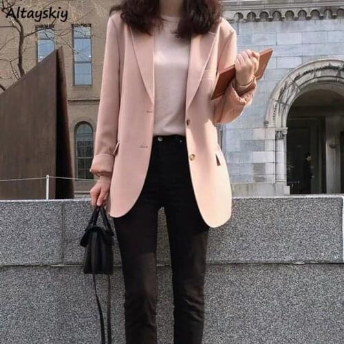 Blazers Women Solid Long Sleeve Single Breasted Office Ladies Spring Elegant All-match Notched Leisure Simple Mujer Outerwear