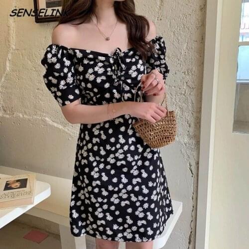 Women Dress Summer Square Collar Strapless Sexy Flower Dress Sweet Party Club Vacation Fashion Dress Women